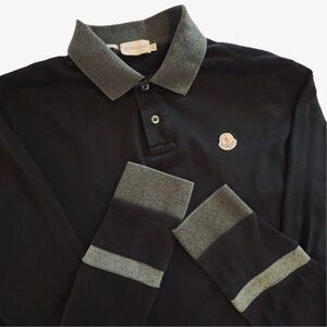 Moncler Long Sleeve Polo Mens Size Large Black Slim Fit Malia Polo Manica Lunga